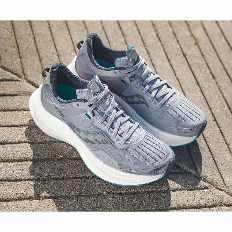 Men's Saucony Tempus Running Shoes Grey / Blue | NXSWMLJ-96