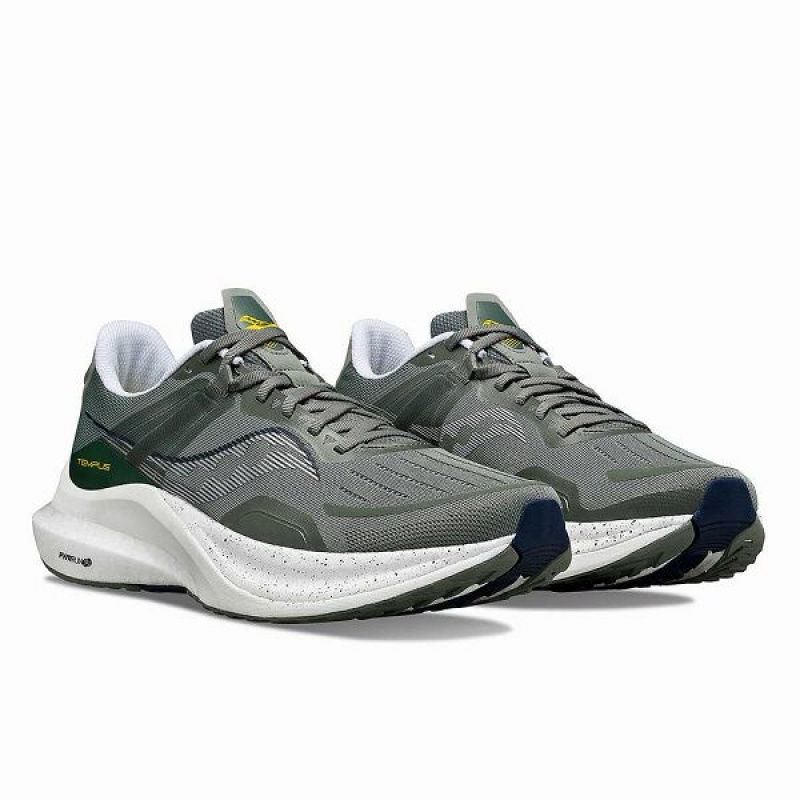 Men's Saucony Tempus Running Shoes Khaki / White | DPQULWM-89