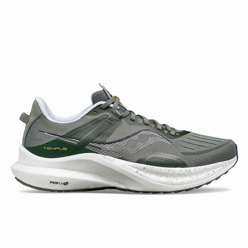 Men\'s Saucony Tempus Running Shoes Khaki / White | DPQULWM-89