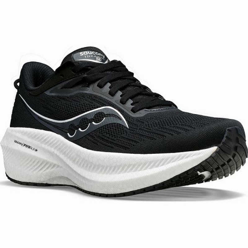 Men's Saucony Triumph 21 Wide Running Shoes Black / White | HTGYFBI-09