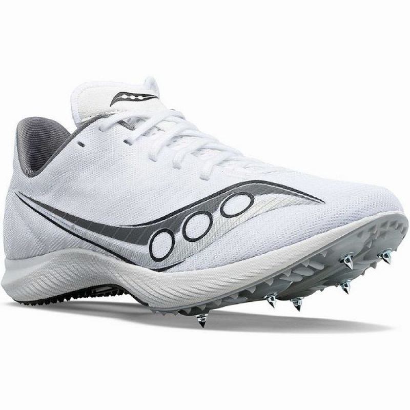 Men's Saucony Velocity MP Spikes Shoes White / Silver | OIQATJU-54