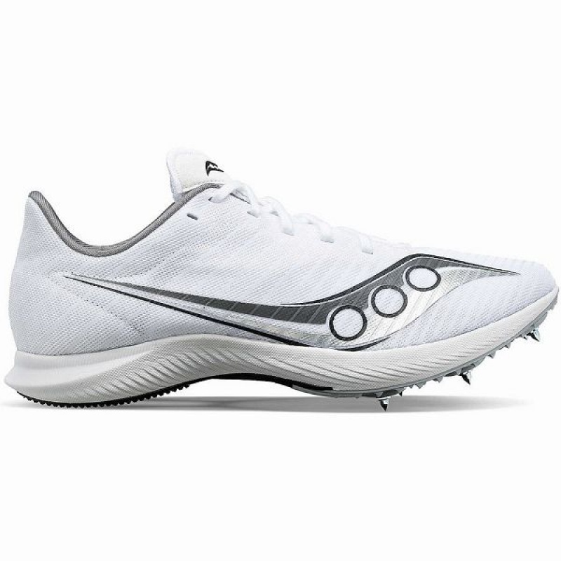 Men\'s Saucony Velocity MP Spikes Shoes White / Silver | OIQATJU-54