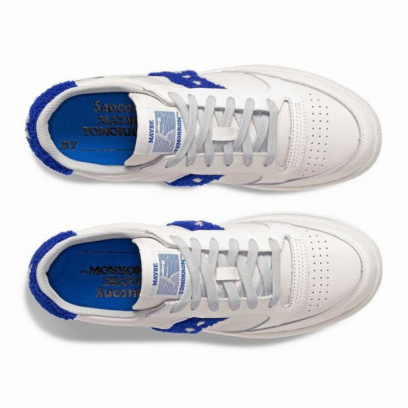 Men's Saucony X Maybe Tomorrow Jazz Court Varsity Sneakers White / Blue | OFRNJMU-28