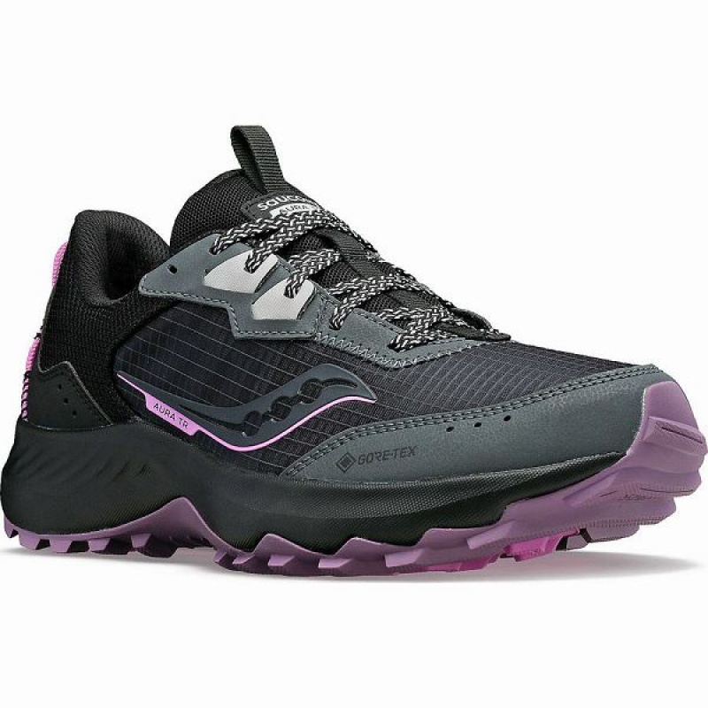 Women's Saucony Aura TR GTX Trail Running Shoes Grey / Black | CIJXNUF-10