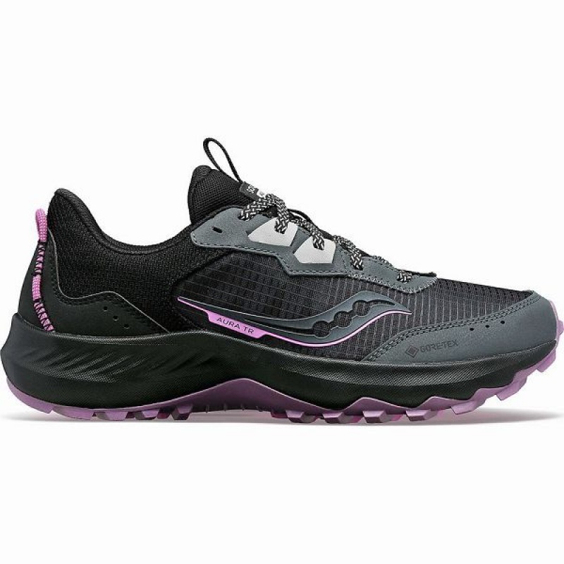 Women\'s Saucony Aura TR GTX Trail Running Shoes Grey / Black | CIJXNUF-10