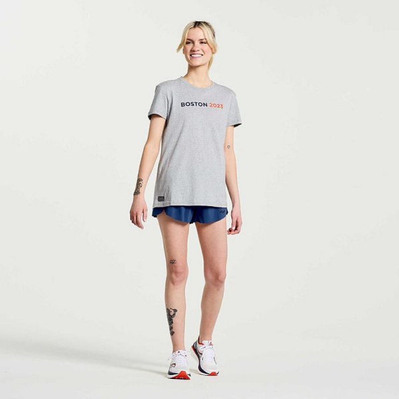 Women's Saucony Boston Rested T Shirts Grey | XWQUAGE-46