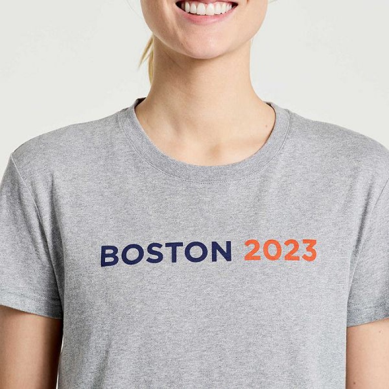 Women's Saucony Boston Rested T Shirts Grey | XWQUAGE-46