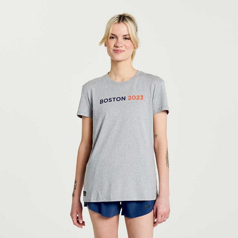 Women\'s Saucony Boston Rested T Shirts Grey | XWQUAGE-46