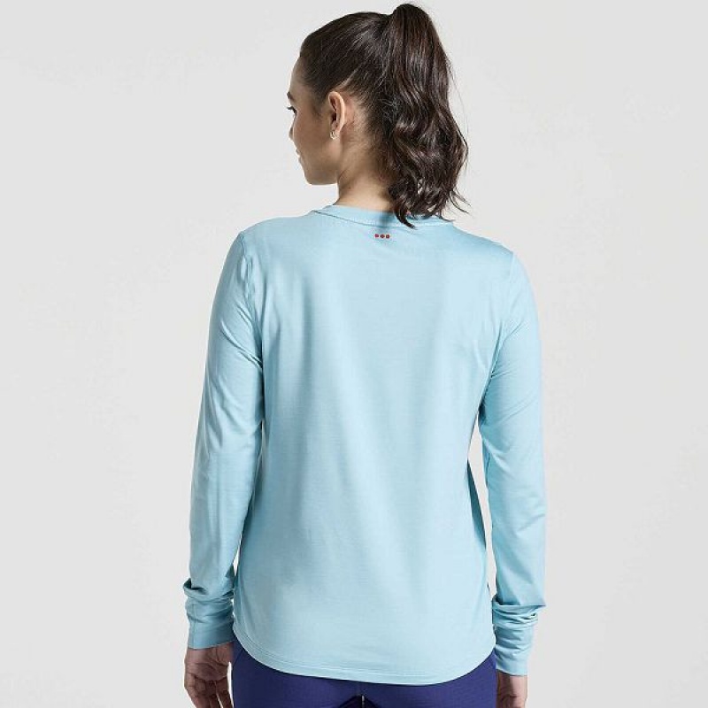 Women's Saucony Boulder Baselayer Tops Blue | IAYPKGS-65