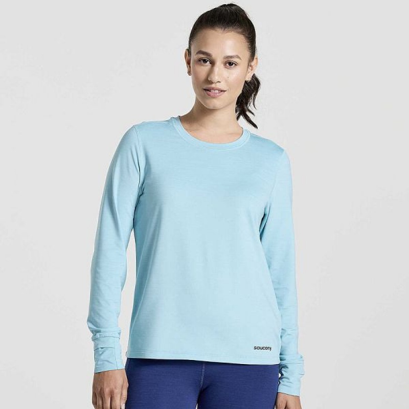 Women\'s Saucony Boulder Baselayer Tops Blue | IAYPKGS-65