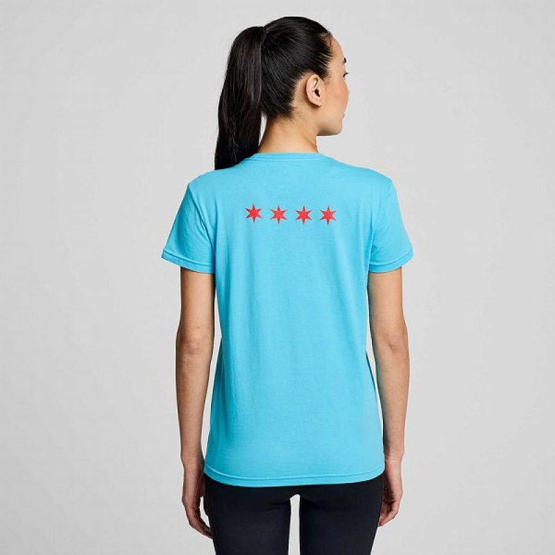 Women's Saucony Chicago Rested T Shirts Blue | RMSGHLI-35