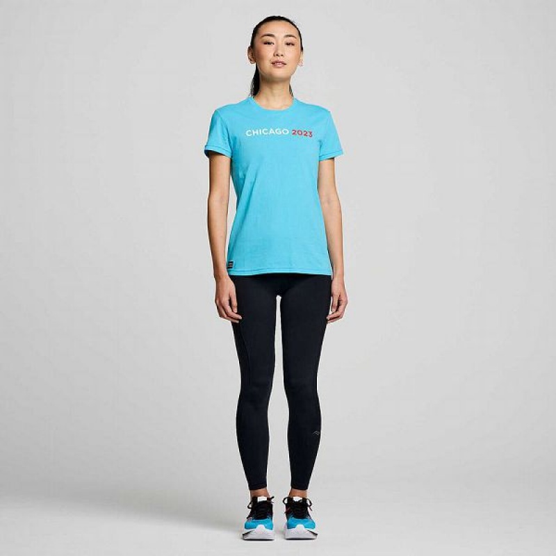 Women's Saucony Chicago Rested T Shirts Blue | RMSGHLI-35