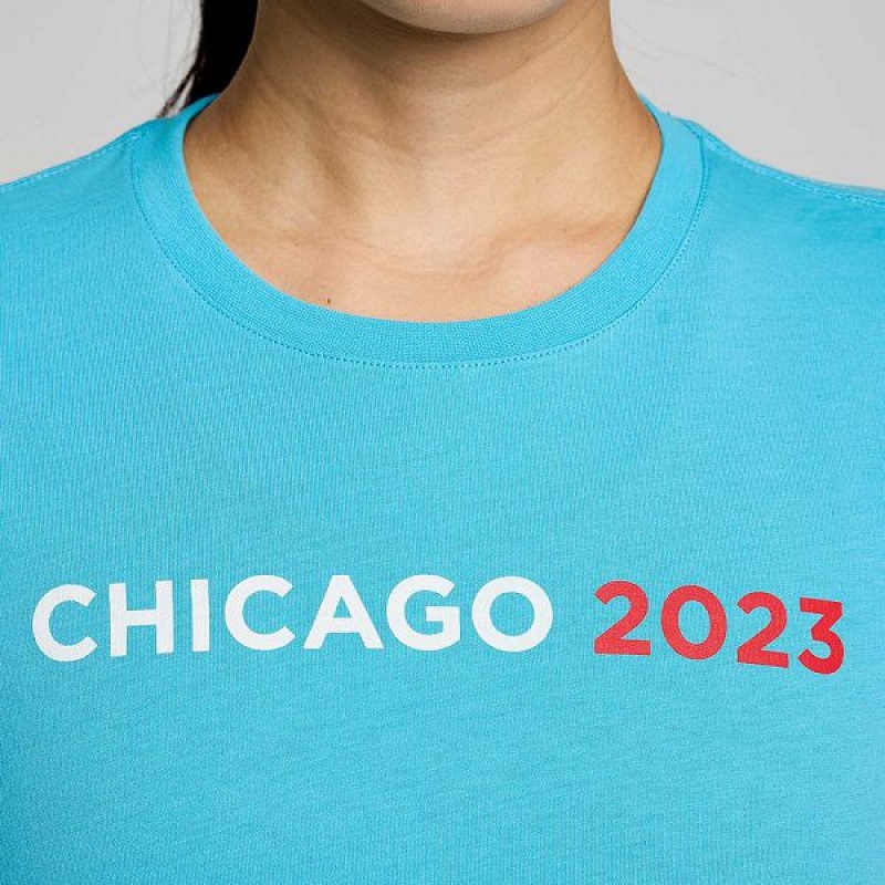 Women's Saucony Chicago Rested T Shirts Blue | RMSGHLI-35