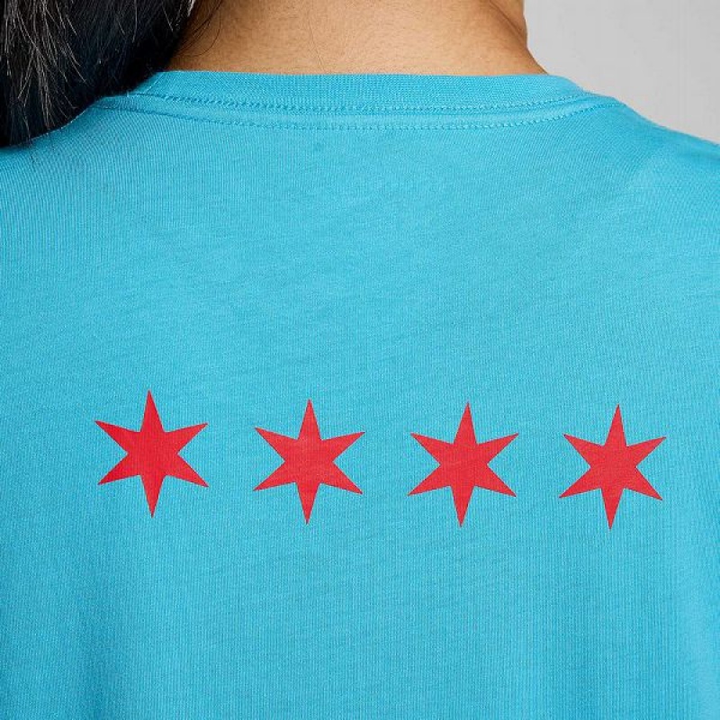 Women's Saucony Chicago Rested T Shirts Blue | RMSGHLI-35