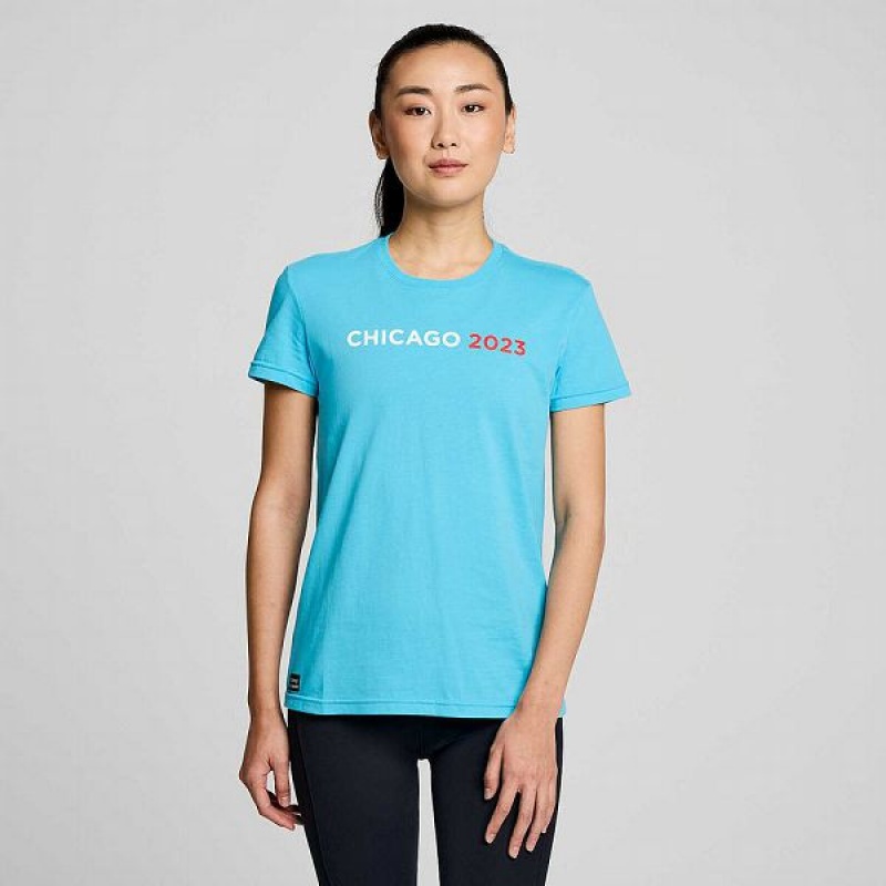 Women\'s Saucony Chicago Rested T Shirts Blue | RMSGHLI-35