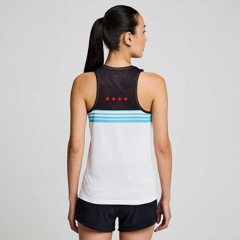 Women's Saucony Chicago Stopwatch Singlet Tank Top White / Black | HDUANFS-37