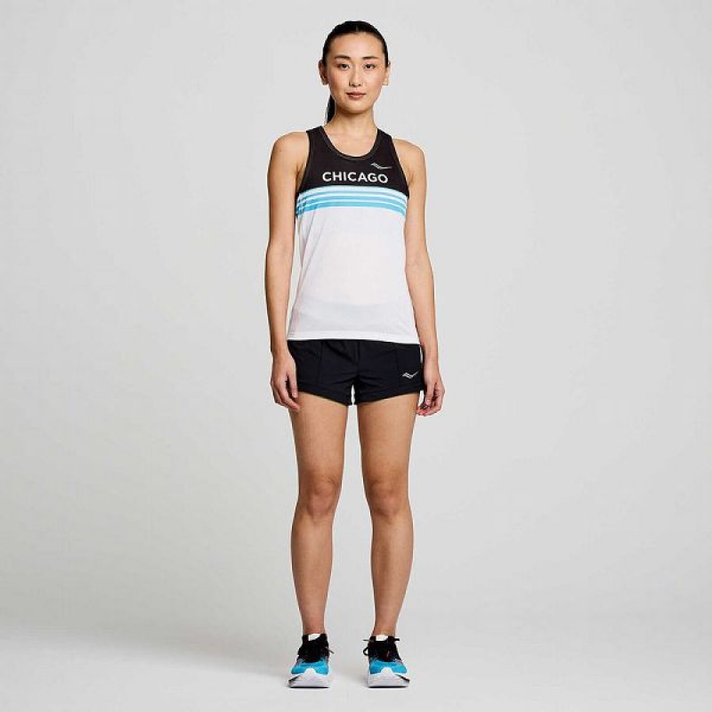 Women's Saucony Chicago Stopwatch Singlet Tank Top White / Black | HDUANFS-37