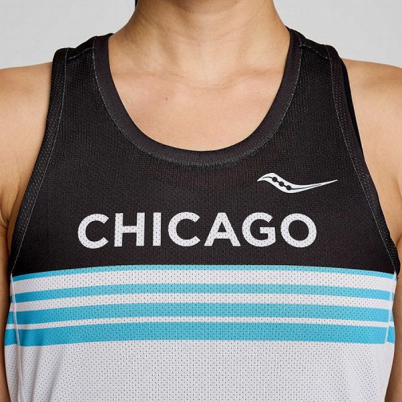 Women's Saucony Chicago Stopwatch Singlet Tank Top White / Black | HDUANFS-37