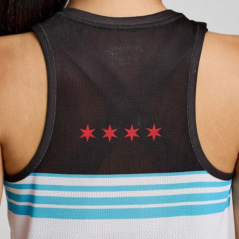 Women's Saucony Chicago Stopwatch Singlet Tank Top White / Black | HDUANFS-37