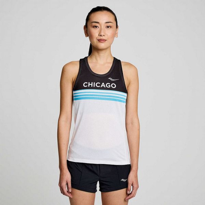 Women\'s Saucony Chicago Stopwatch Singlet Tank Top White / Black | HDUANFS-37