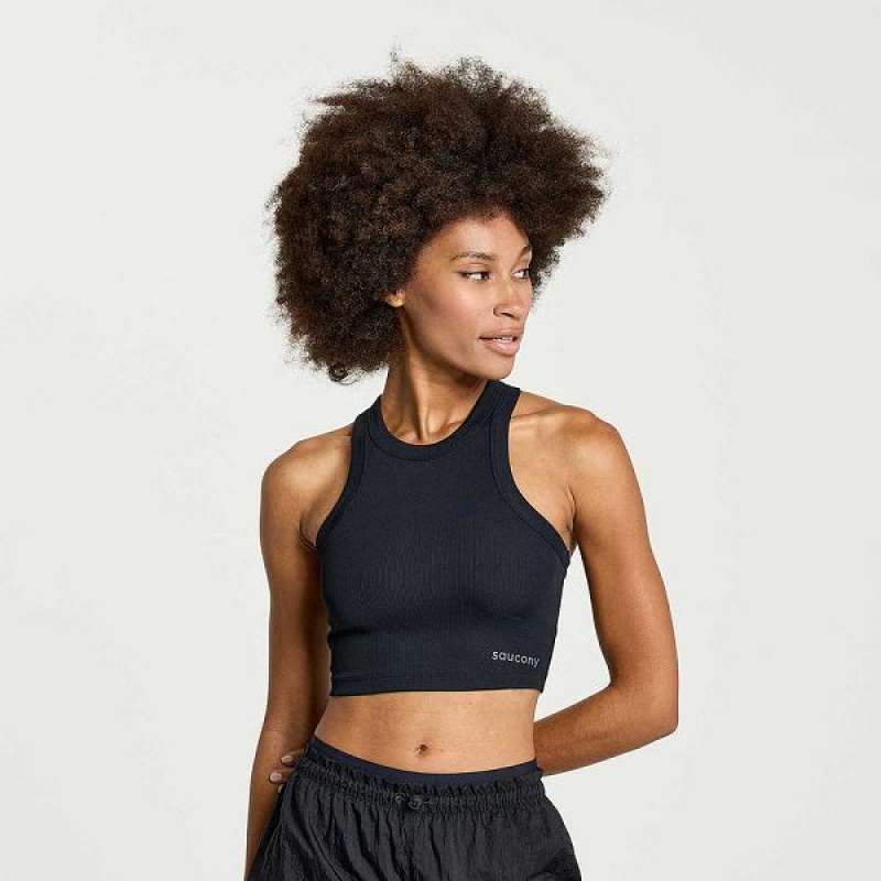 Women\'s Saucony Elevate Crop Tops Black | JLUPCHX-56