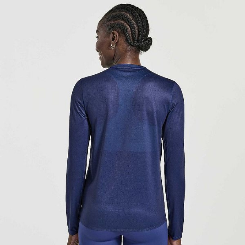 Women's Saucony Elite Long Sleeve T Shirts Navy | DPXCSHB-47