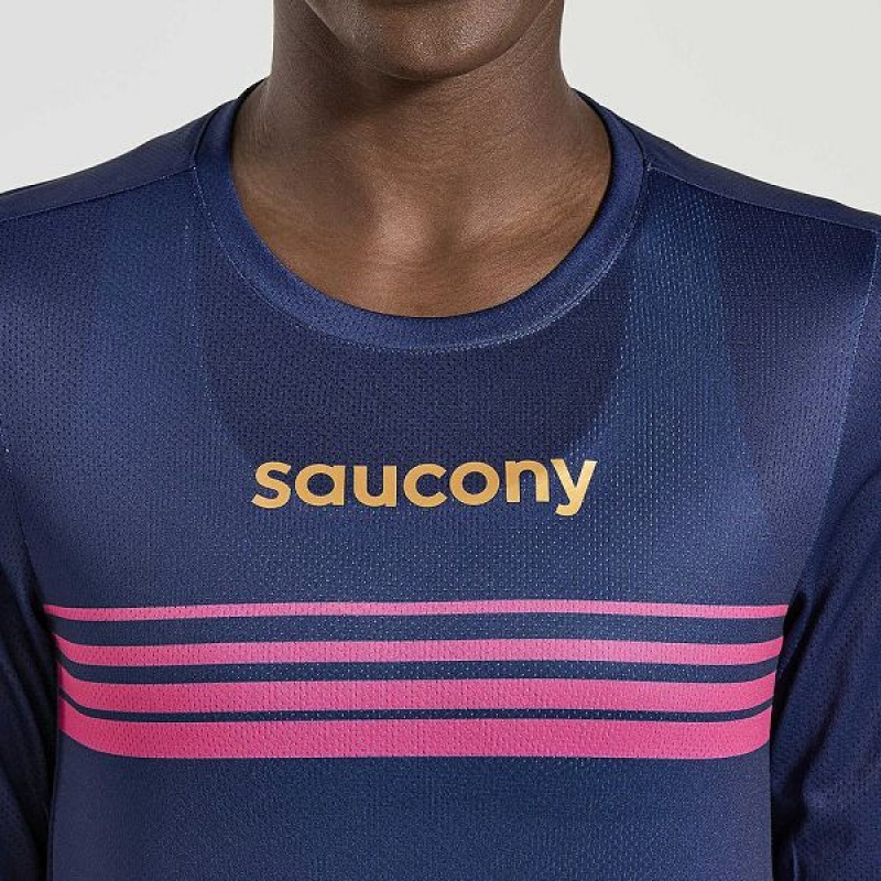 Women's Saucony Elite Long Sleeve T Shirts Navy | DPXCSHB-47