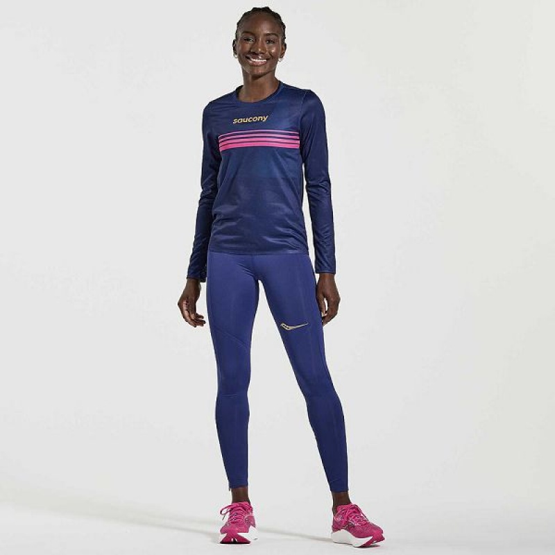 Women's Saucony Elite Long Sleeve T Shirts Navy | DPXCSHB-47