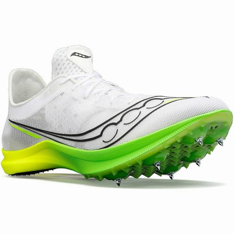 Women's Saucony Endorphin Cheetah Spikes Shoes White / Green | WJSIZKY-25