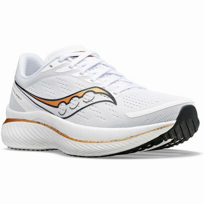 Women's Saucony Endorphin Speed 3 Running Shoes White / Gold | NEWDBMZ-96