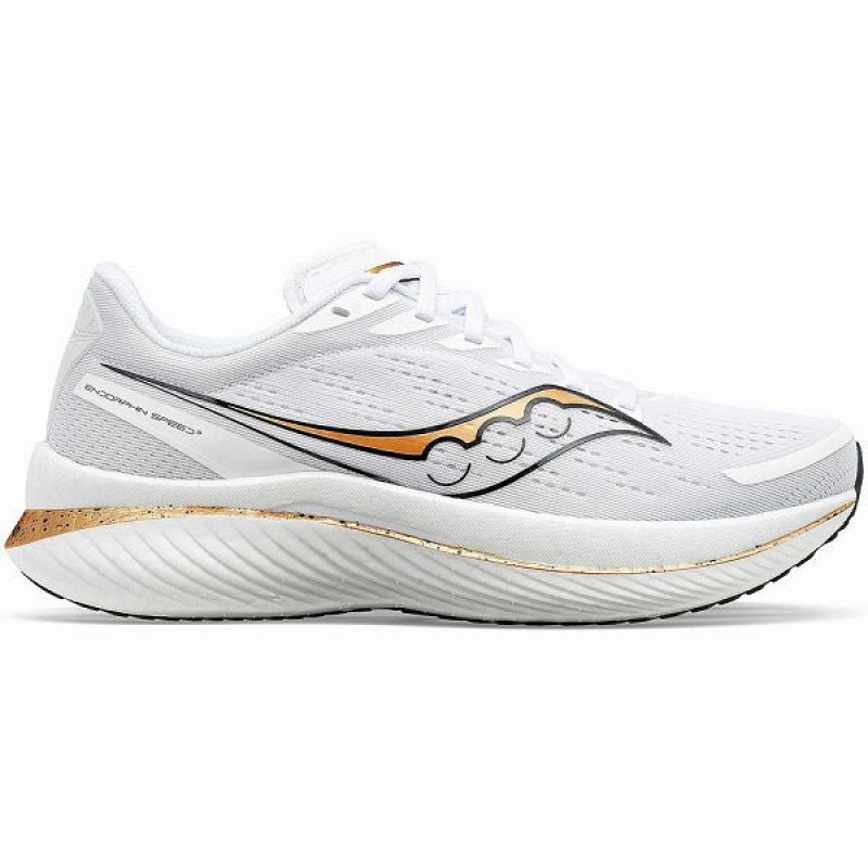 Women\'s Saucony Endorphin Speed 3 Running Shoes White / Gold | NEWDBMZ-96