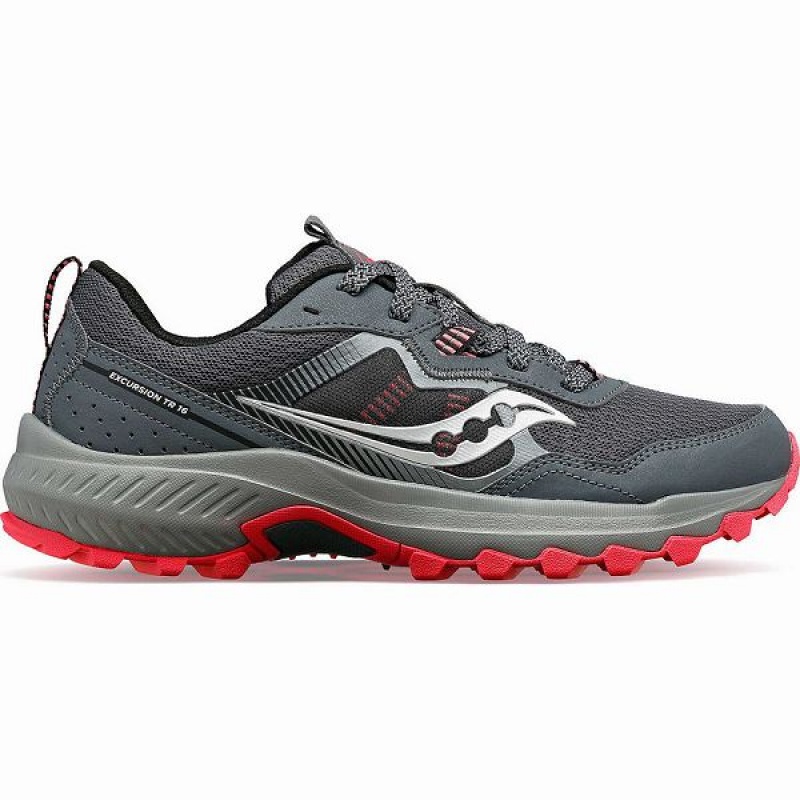 Women\'s Saucony Excursion TR16 Trail Running Shoes Grey / Coral | YLWQMSI-60