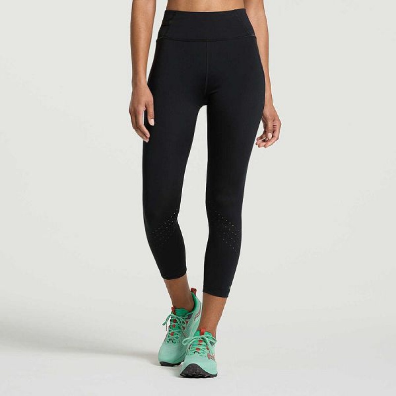 Women\'s Saucony Explorer Utility Crop Tight Black | XKVUOBJ-07