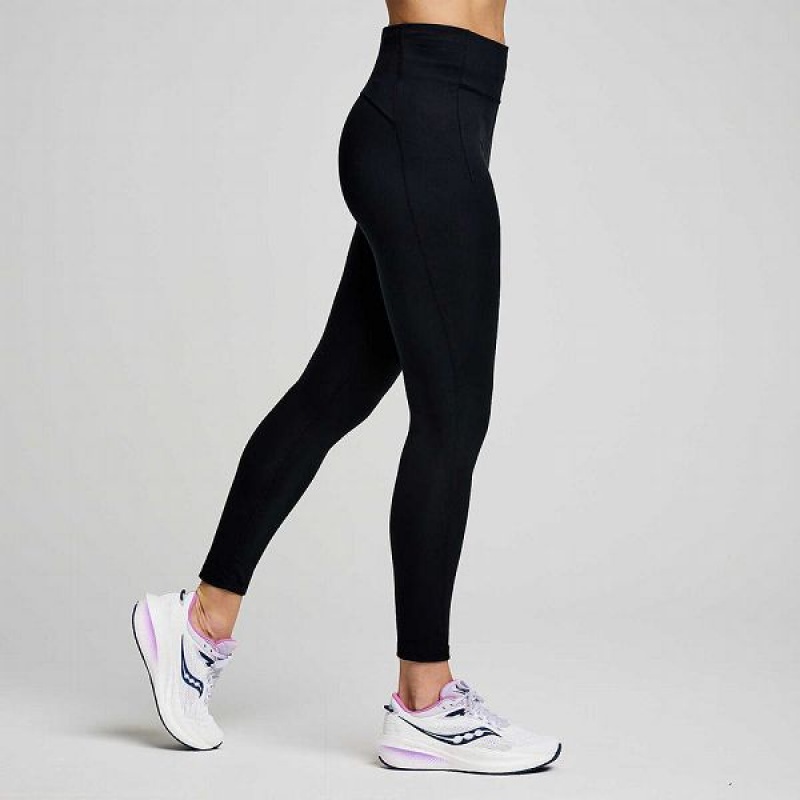 Women's Saucony Fortify 7/8 Tight Black | EIKZHWN-49