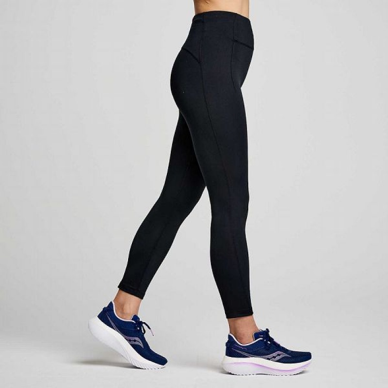 Women's Saucony Fortify Crop Tight Black | CZJGIKF-12