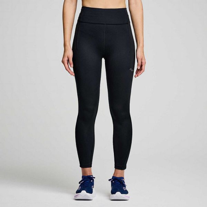 Women\'s Saucony Fortify Crop Tight Black | CZJGIKF-12