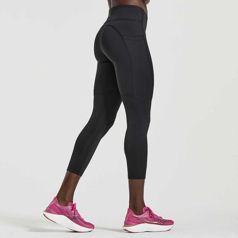 Women's Saucony Fortify Crop Tight Black | GDFCJSL-85