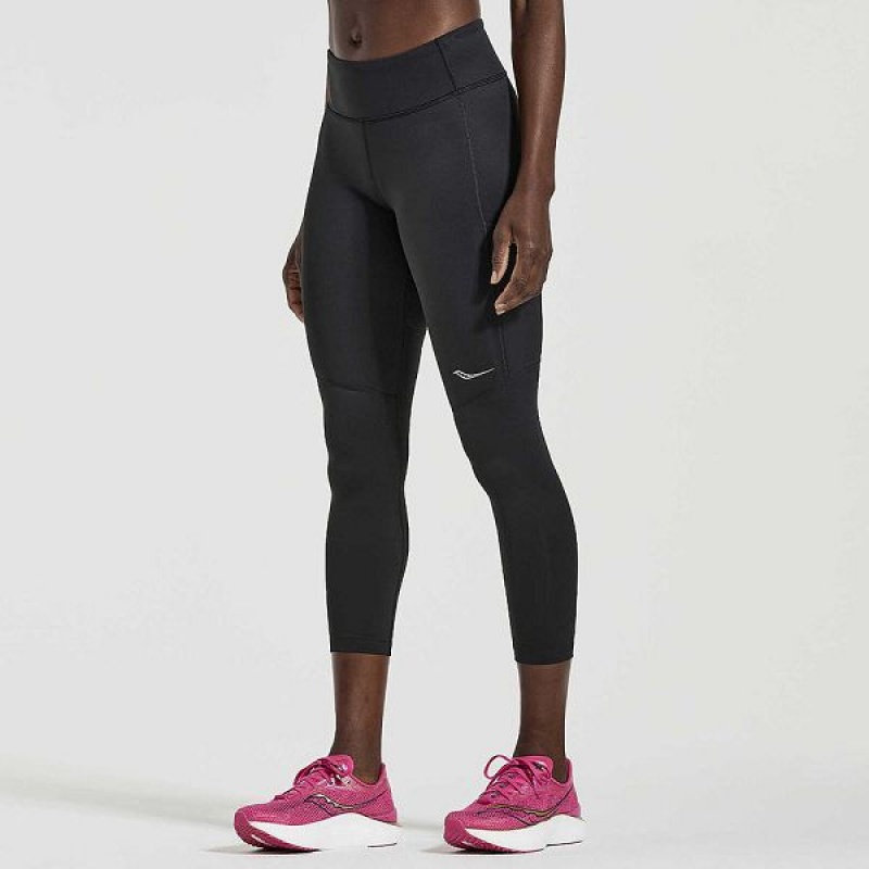 Women\'s Saucony Fortify Crop Tight Black | GDFCJSL-85