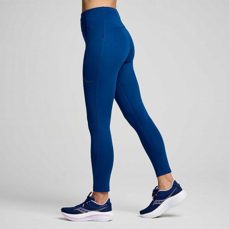 Women's Saucony Fortify Crop Tight Indigo | WKTNQCB-14