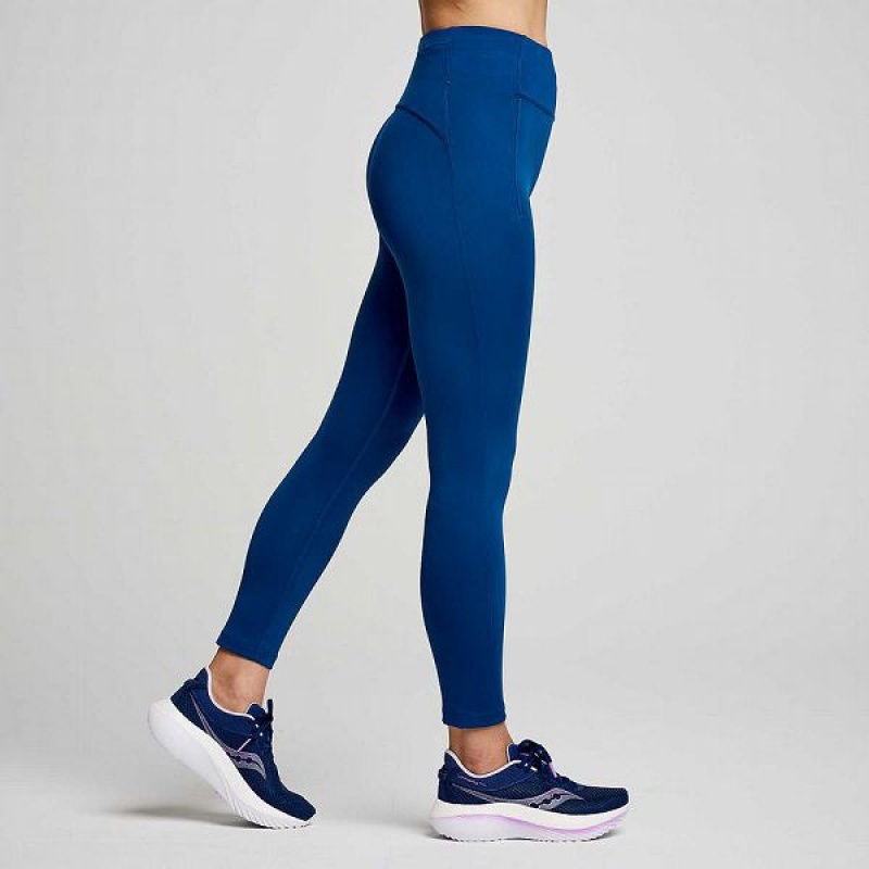 Women's Saucony Fortify Crop Tight Indigo | WKTNQCB-14