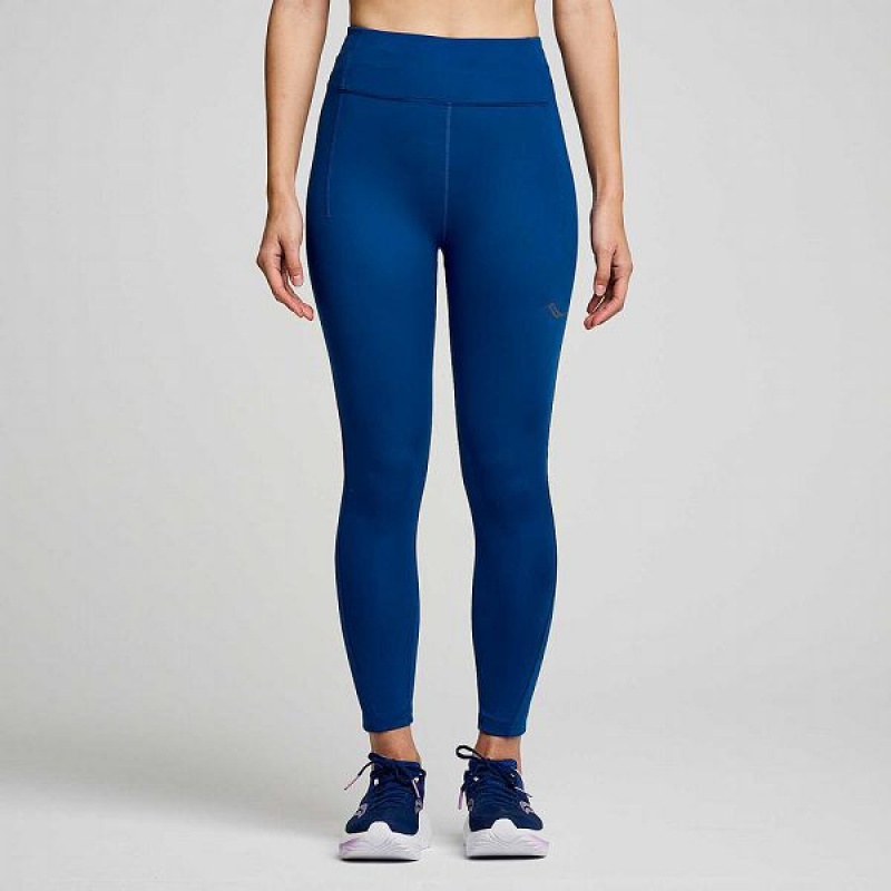 Women\'s Saucony Fortify Crop Tight Indigo | WKTNQCB-14