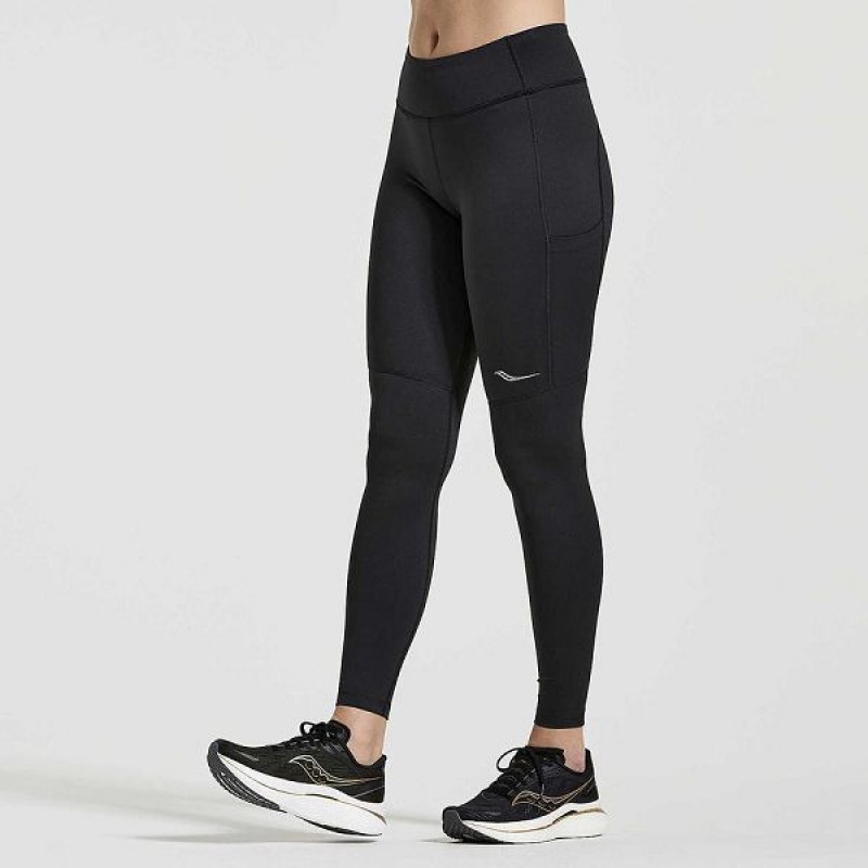 Women\'s Saucony Fortify Tight Black | MPTCHYZ-47