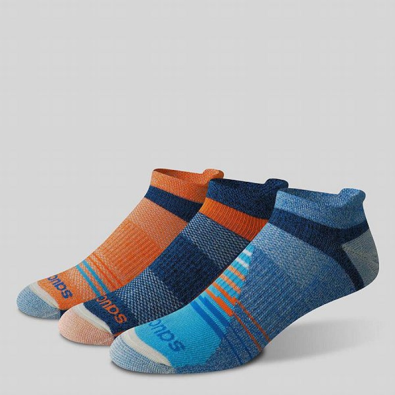 Women\'s Saucony Inferno Merino Wool Blend No Show 3-Pack Socks Orange / Blue | IHJCKXA-09