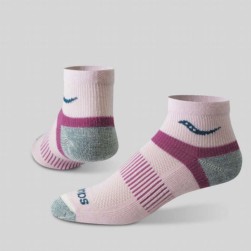 Women's Saucony Inferno Merino Wool Blend Quarter 3-Pack Socks Pink | KUIAZJO-38