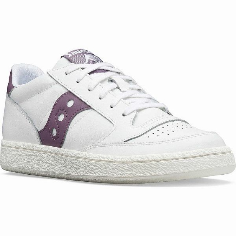 Women's Saucony Jazz Court PU Sneakers White / Purple | YUANDST-12