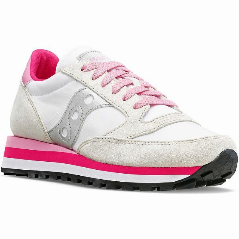 Women's Saucony Jazz Triple Sneakers White / Grey / Pink | ROLQFJH-72