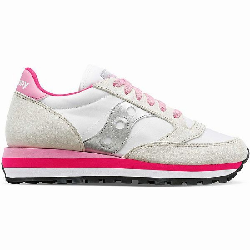 Women\'s Saucony Jazz Triple Sneakers White / Grey / Pink | ROLQFJH-72