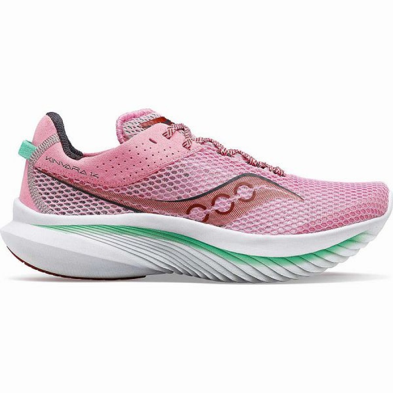 Women\'s Saucony Kinvara 14 Running Shoes Pink / Green | NXOKIZW-61