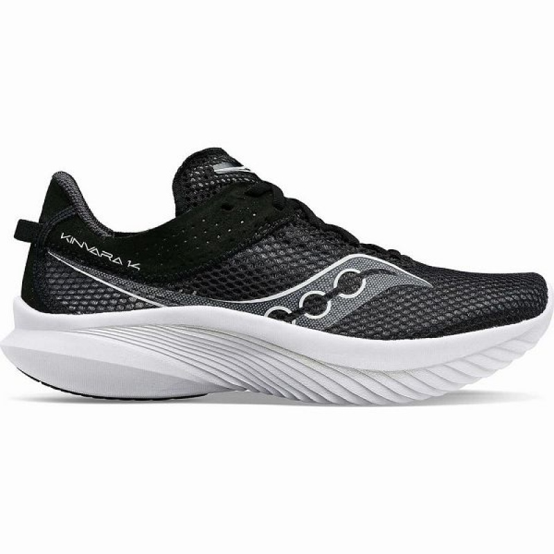 Women\'s Saucony Kinvara 14 Wide Running Shoes Black / White | CIEWMTB-47