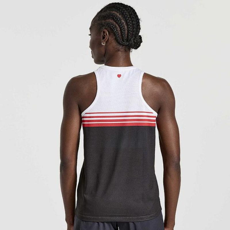 Women's Saucony NYC Stopwatch Singlet Tank Top White / Black | DELBPFS-16